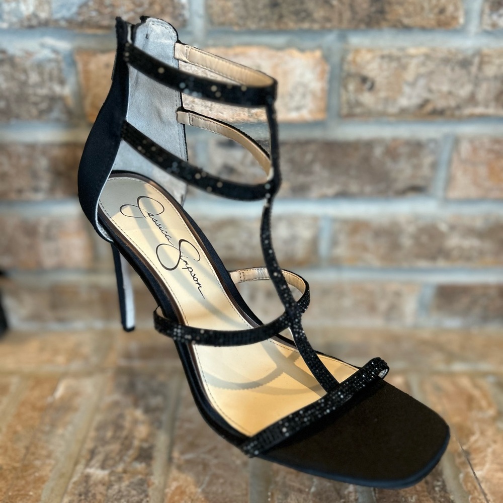 Jessica Simpson Oliana Satin & Black Rhinestone Sandals - 9.5